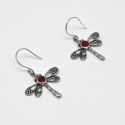 Coral Dragonfly Earring